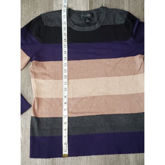 Investments Petites Striped Multi Color Long Sleeve Shirt Sweater Sleeve Buttons - Picture 5 of 7